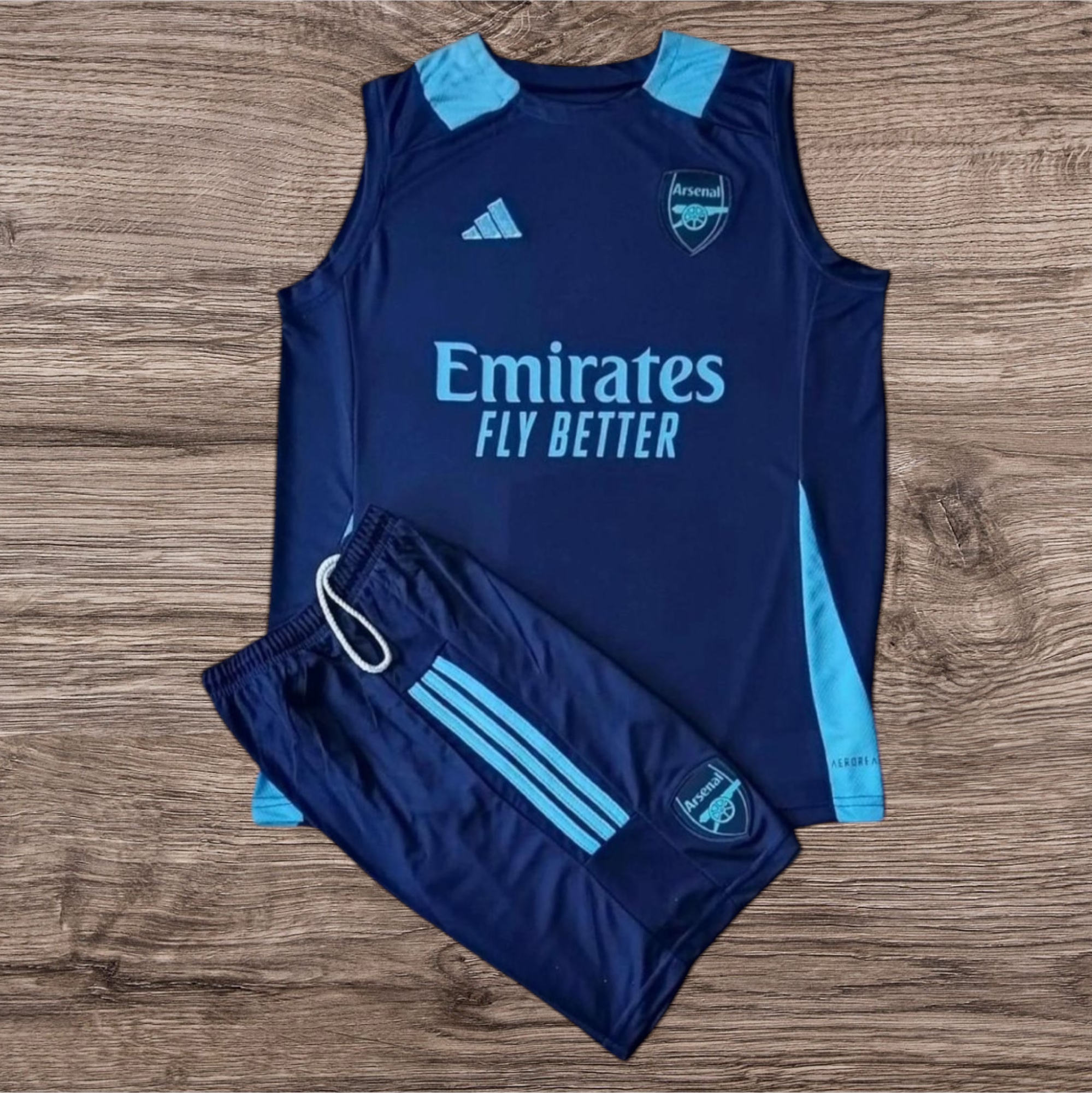 Conjunto regata e shorts Arsenal azul marinho – Atacado no Brás