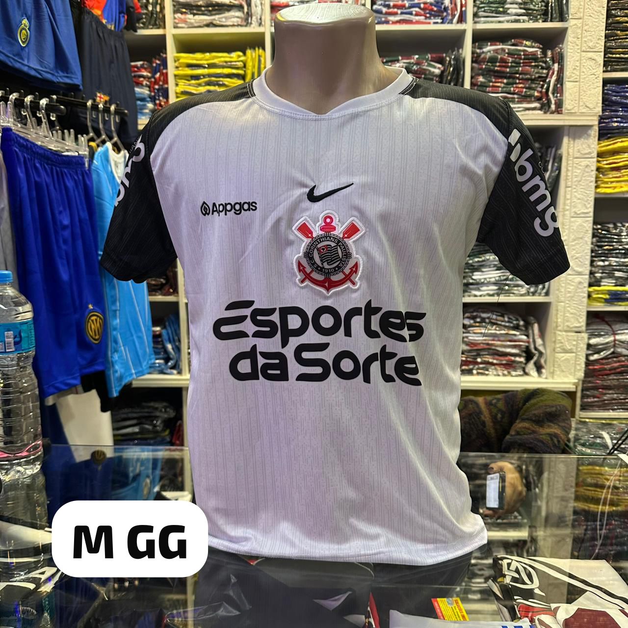 Camisa Corinthians (2ª linha) branca com mangas pretas - M / GG – Atacado no Brás