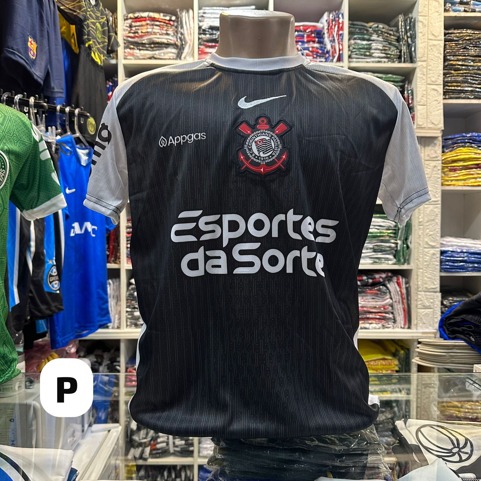 Camisa Corinthians preta com patrocinador Esportes da Sorte (P) – Atacado no Brás