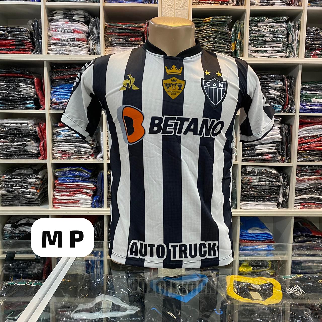 Camisa Atlético Mineiro listrada preta e branca (CAM) – Atacado no Brás