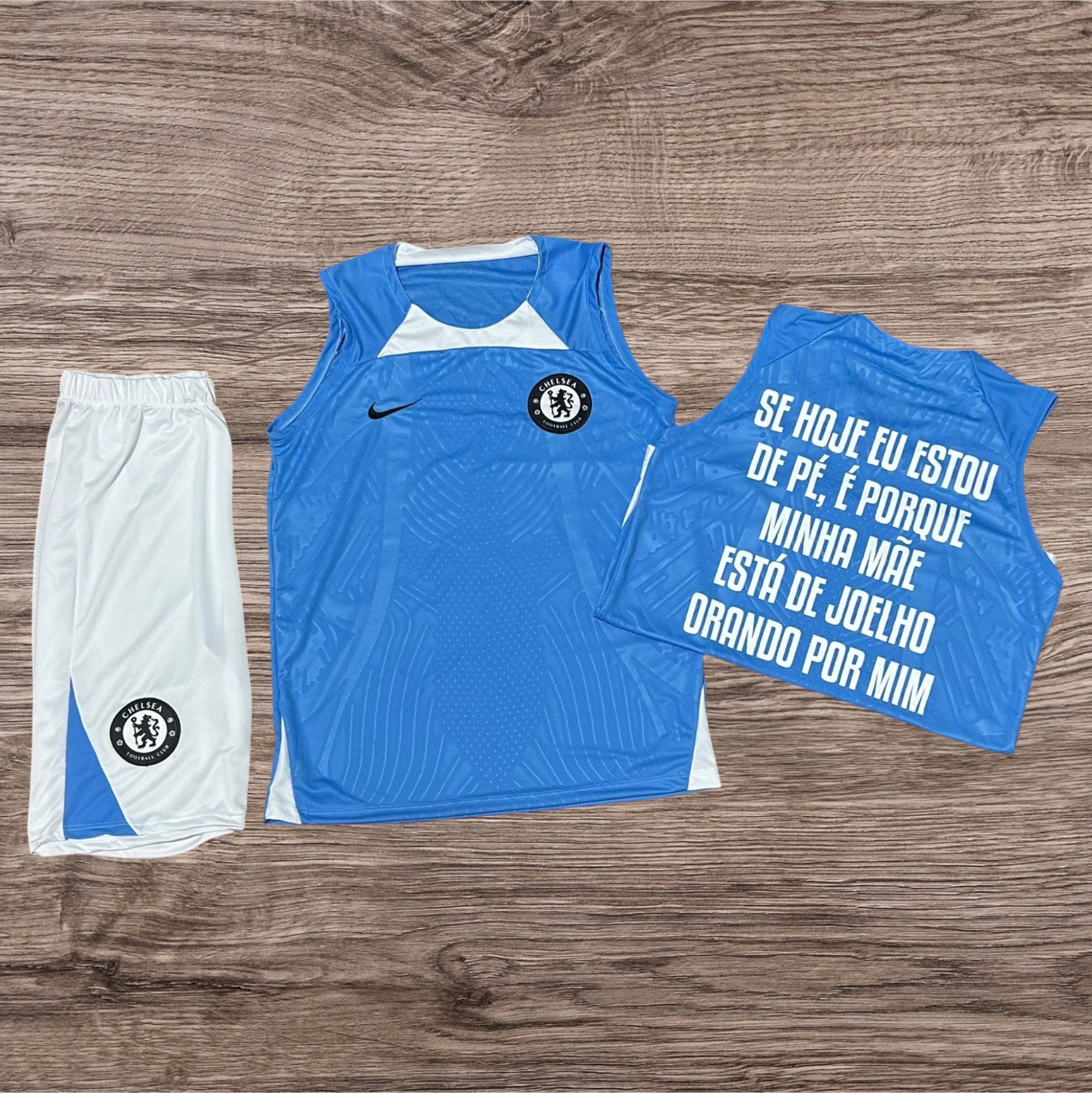 Conjunto regata e shorts Chelsea Nike azul – Atacado no Brás