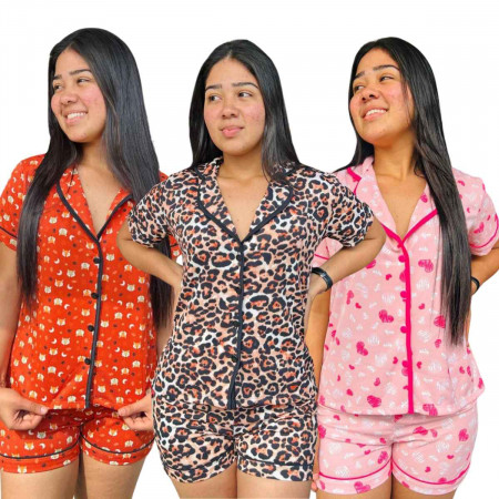 Conjunto Pijama Short Doll Estampado – Atacado no Brás