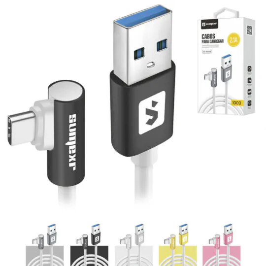 Foto 3 de Cabo USB Type-C 90 emborrachado Sumexr SS-B9-C – Atacado no Brás