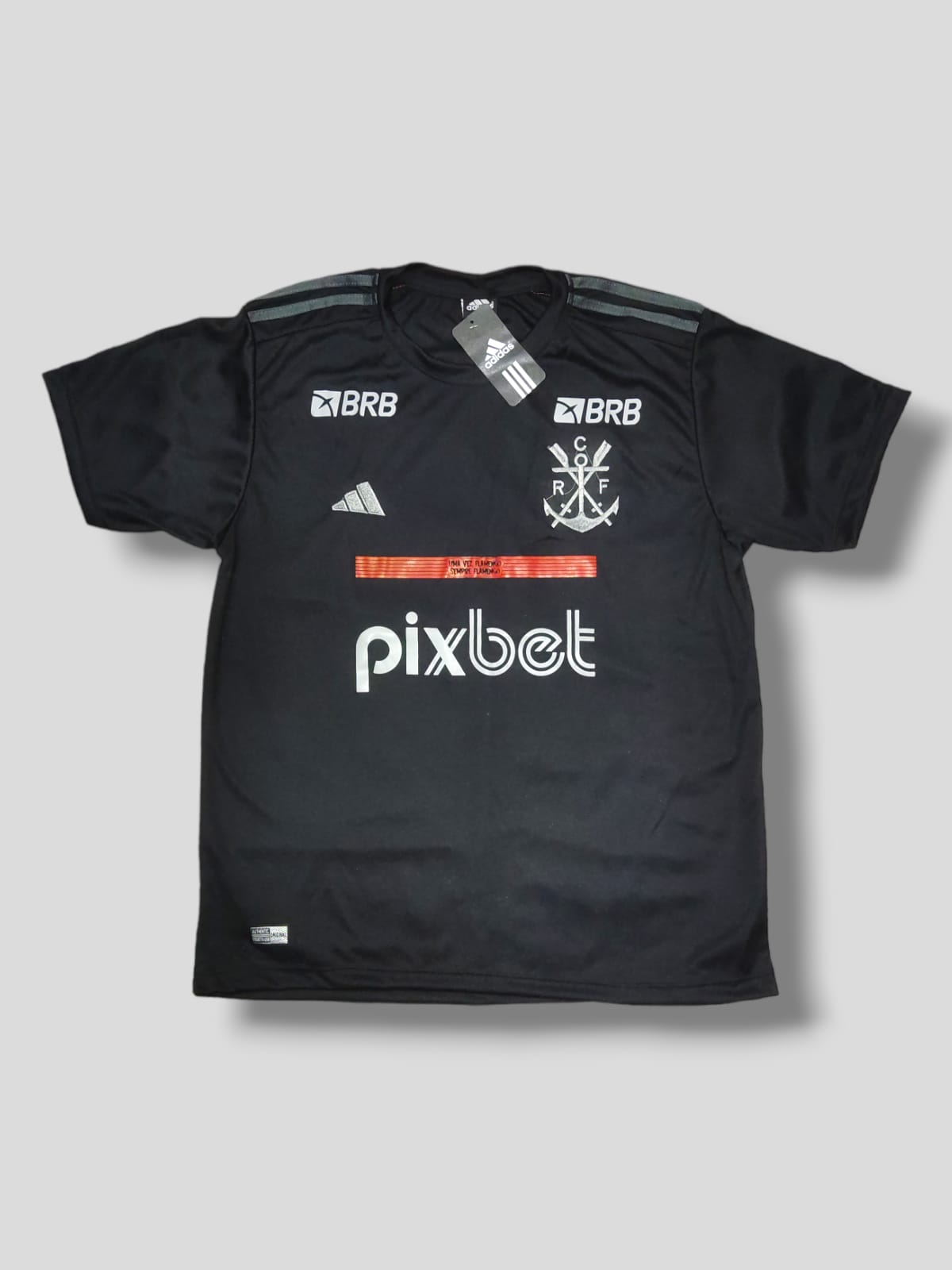 Camiseta preta Adidas com escudo CRF e patrocinadores – Atacado no Brás
