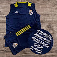 Conjunto regata e shorts Adidas com brasão do Real Madrid azul marinho – Atacado no Brás