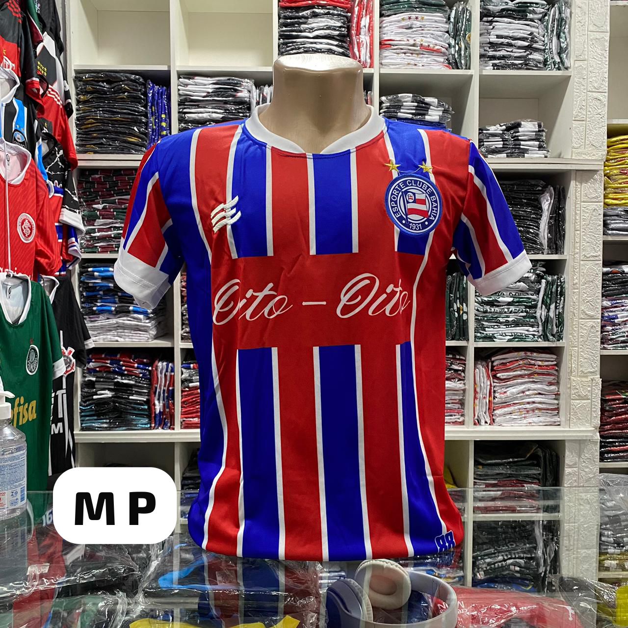 Camiseta listrada Esporte Clube Bahia com escudo – Atacado no Brás