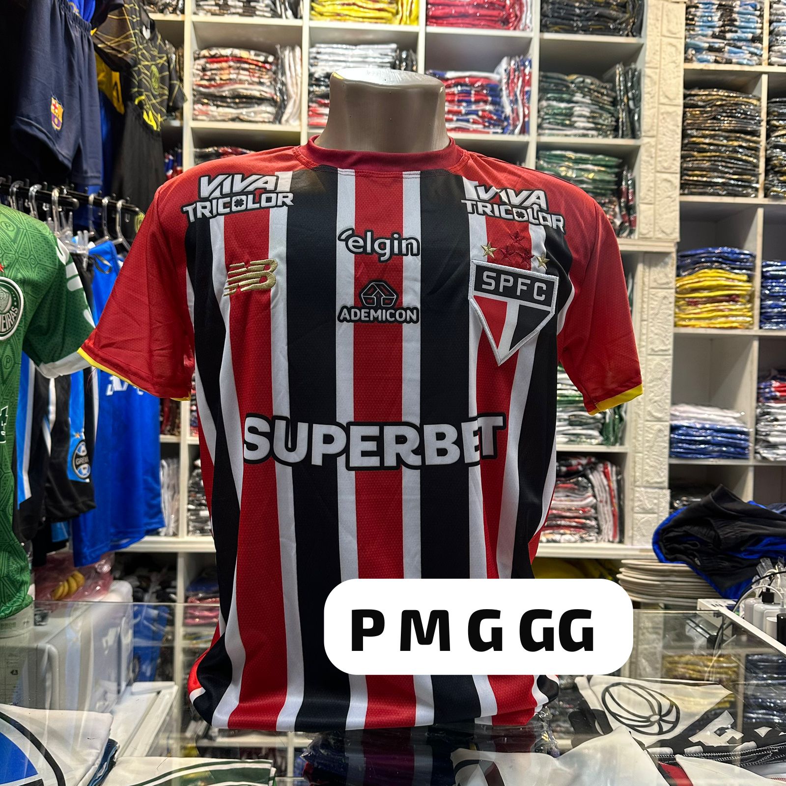 Camisa São Paulo (SPFC) listrada - vermelho/preto/branco – Atacado no Brás