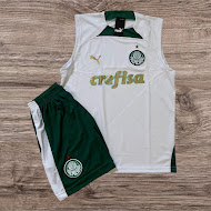 Conjunto regata e shorts Palmeiras branco e verde – Atacado no Brás