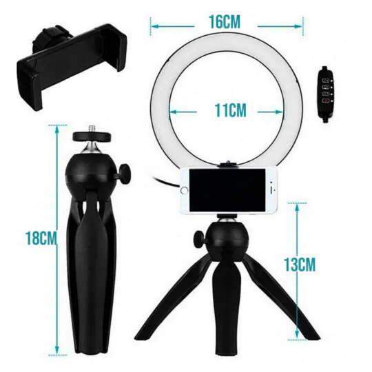 Foto 3 de Iluminador Ring Light LED 16 cm 6 W XZ - Bj-16d – Atacado no Brás
