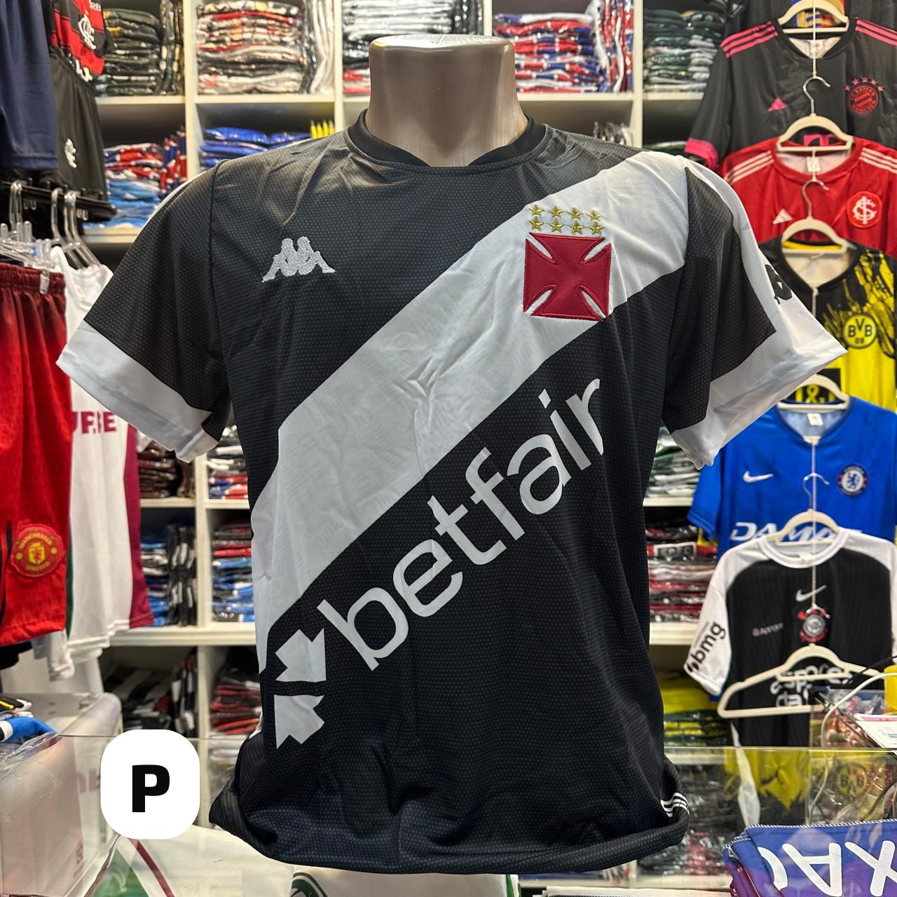 Camisa Vasco da Gama preta com faixa branca - Kappa (P) – Atacado no Brás
