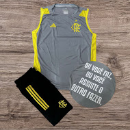 Conjunto regata e shorts Flamengo cinza e amarelo – Atacado no Brás