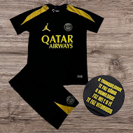 Conjunto adulto camisa e short preto com Qatar Airways – Atacado no Brás